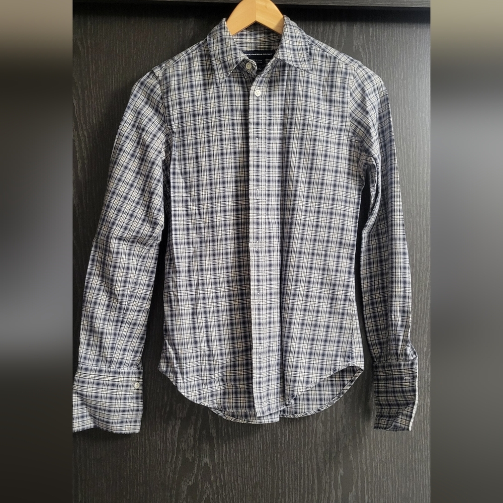 Ralph Lauren Women's Blue and White Checkered Button-Down Shirt